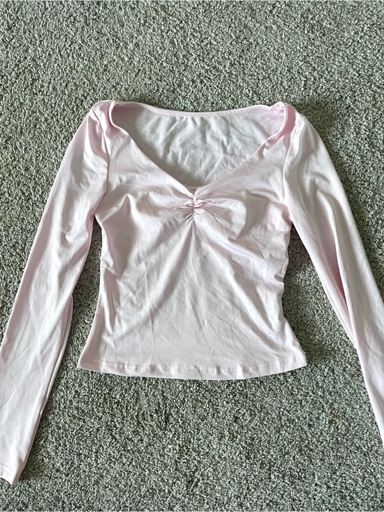 Tops - Women's Long-Sleeve Ruched Front Top - Light Pink